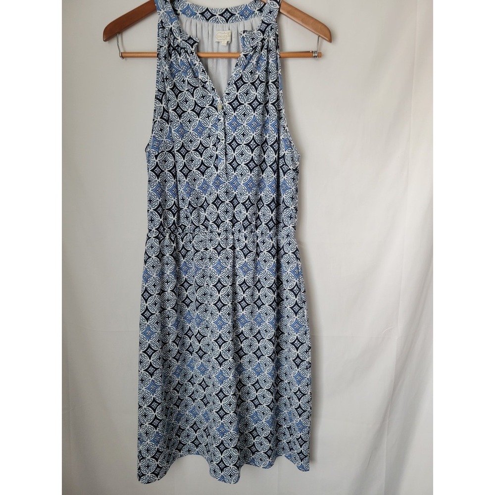 Mudpie Women's L‎ (12-14) Blue White Geometric Sleeveless Halter Casual Dress